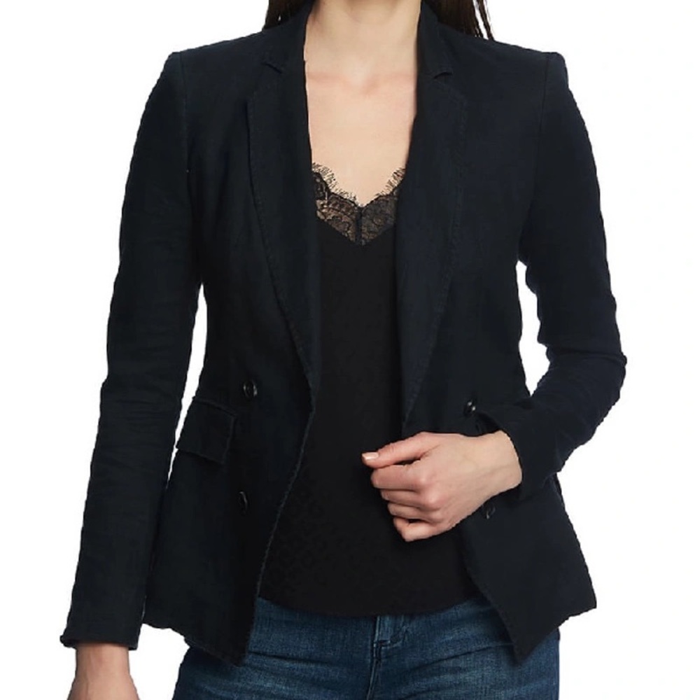 1.STATE Linen Double-breasted Blazer In Rich Black